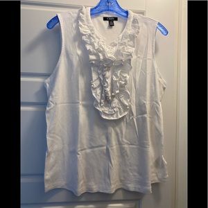Chaps sleeveless top with ruffled front, size XL